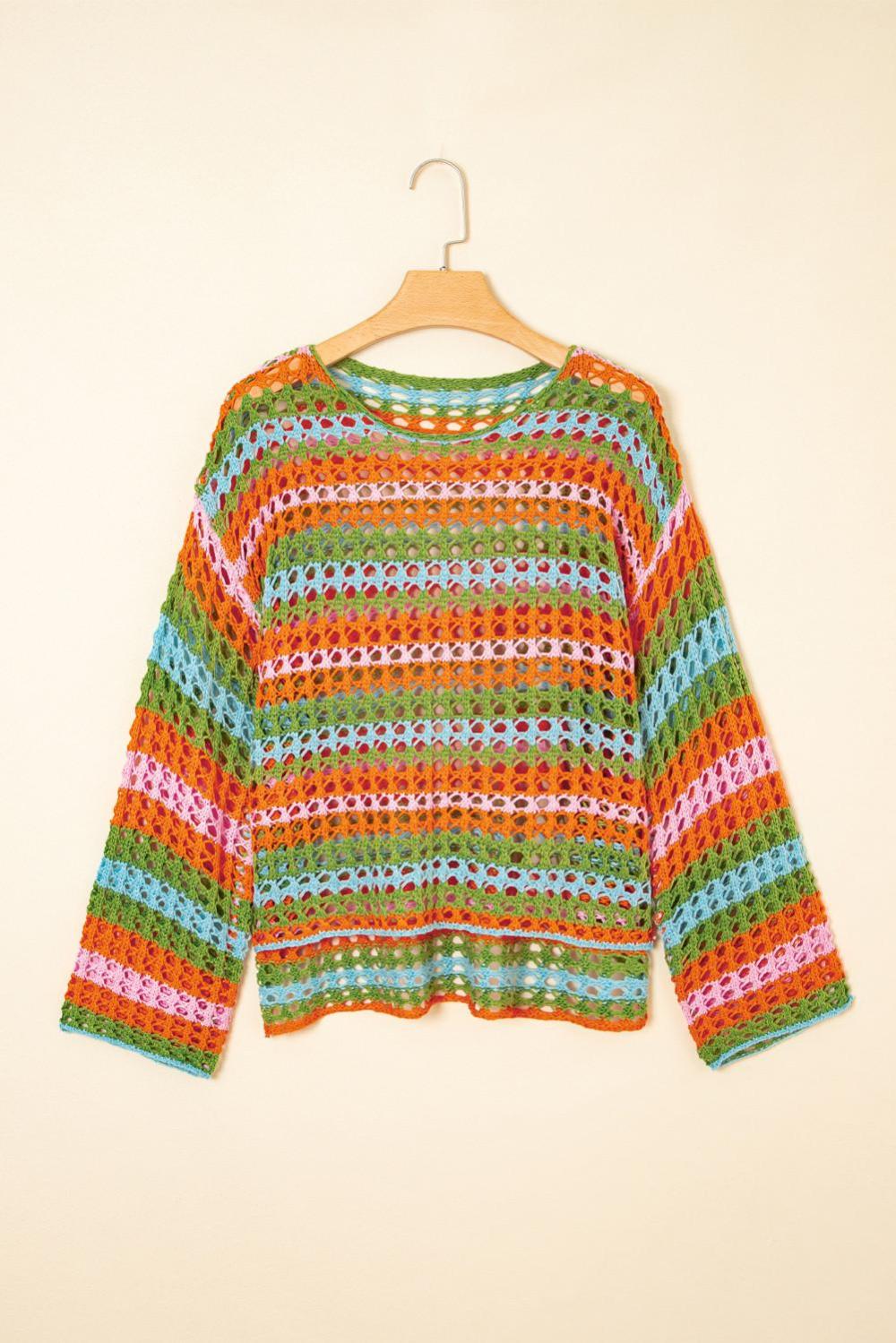 Cover-Ups | Women Carrot Striped Hollow Knit Summer Beach Cover Up