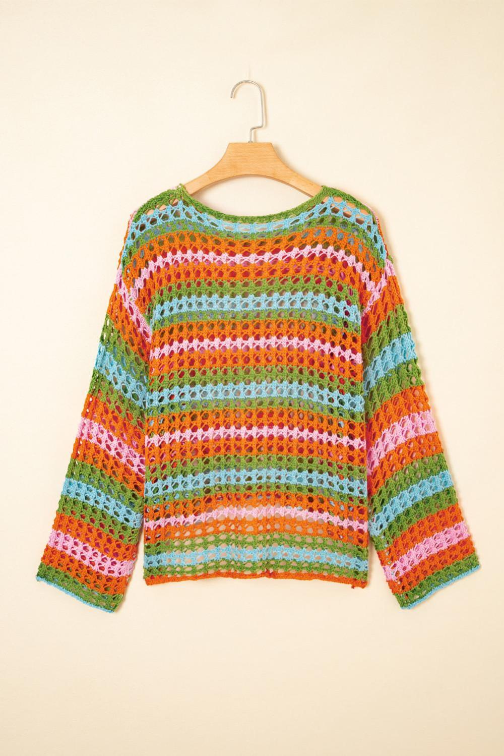 Cover-Ups | Women Carrot Striped Hollow Knit Summer Beach Cover Up