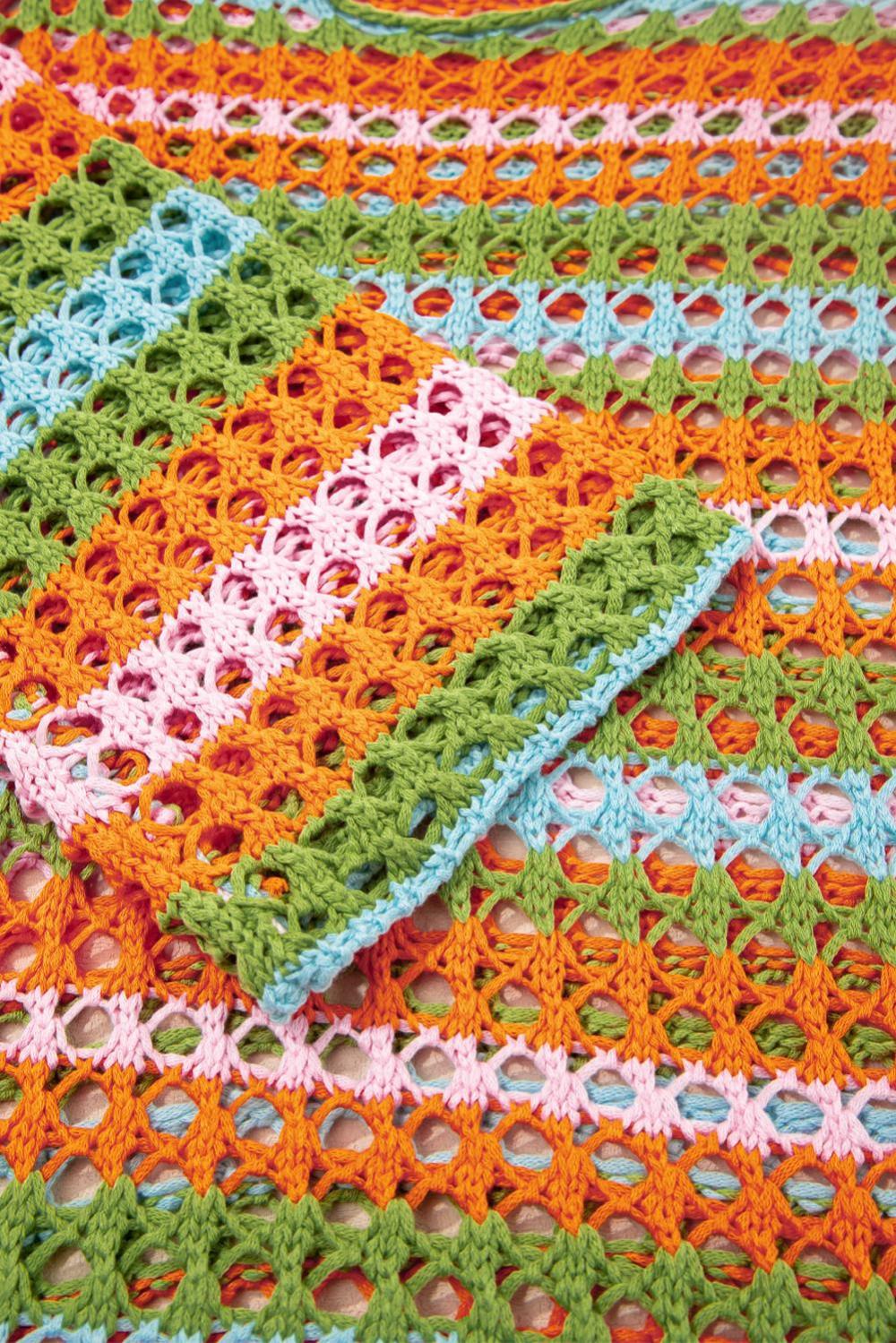 Cover-Ups | Women Carrot Striped Hollow Knit Summer Beach Cover Up