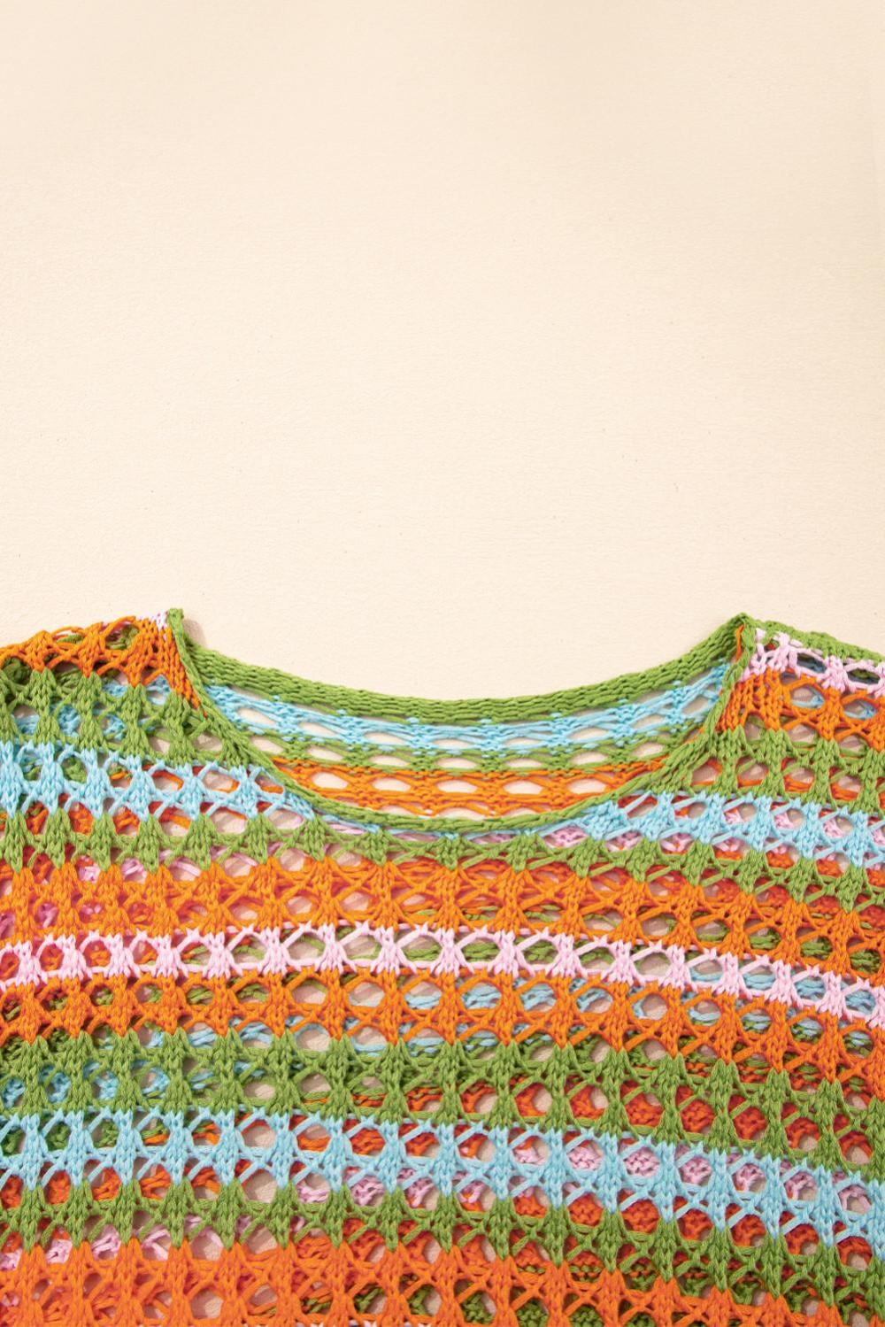 Cover-Ups | Women Carrot Striped Hollow Knit Summer Beach Cover Up