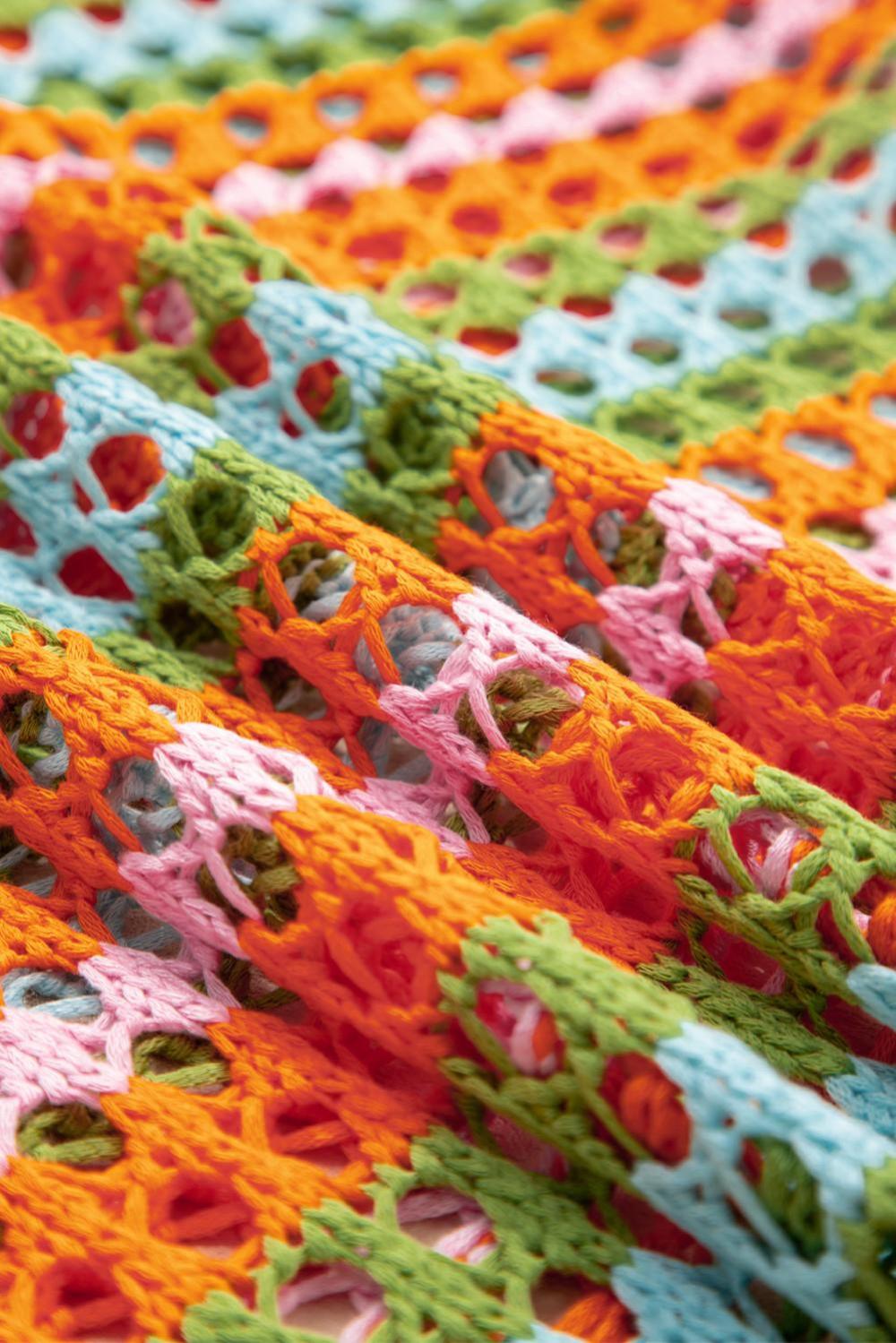 Cover-Ups | Women Carrot Striped Hollow Knit Summer Beach Cover Up