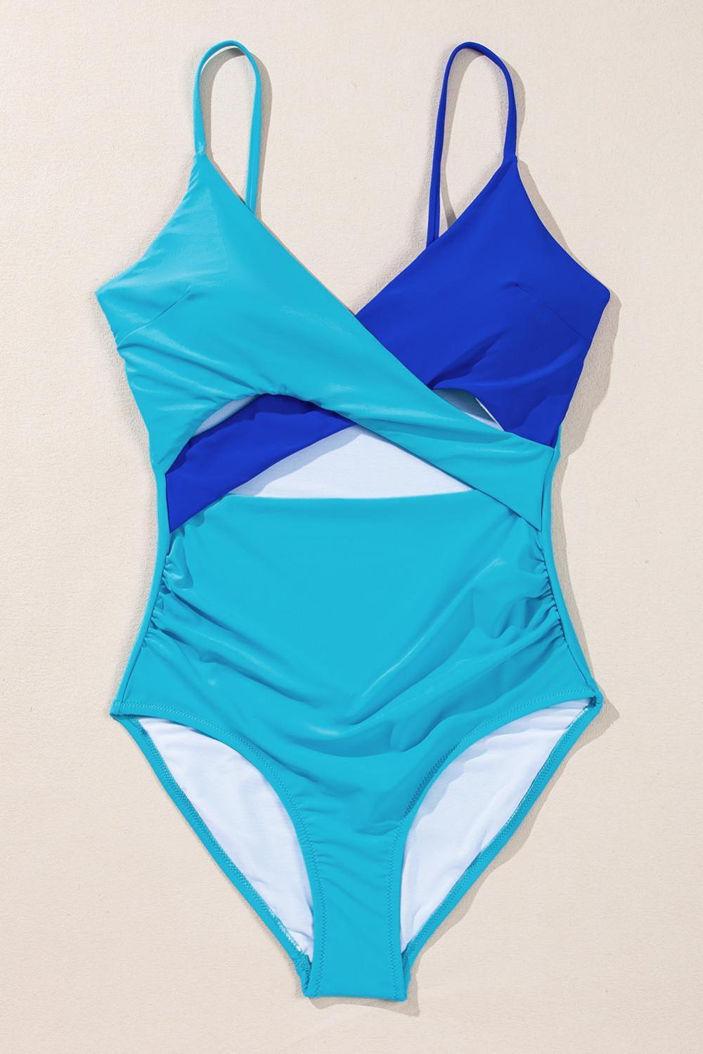 One-Piece | Women Light Blue Two Tone Colorblock Cutout One Piece Swimsuit