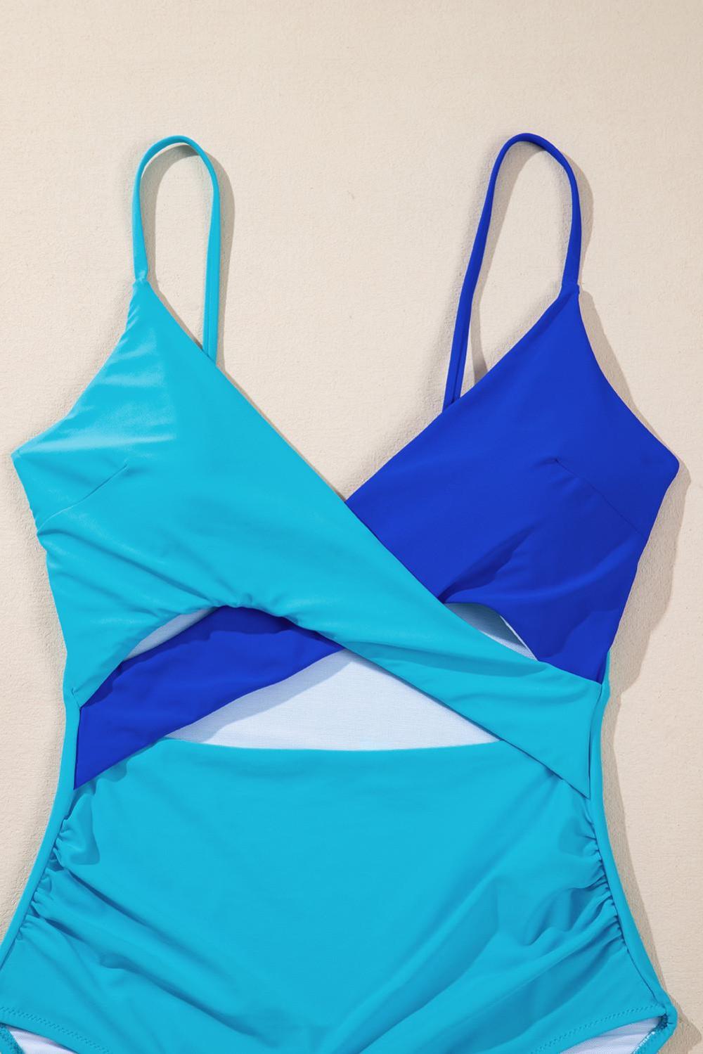 One-Piece | Women Light Blue Two Tone Colorblock Cutout One Piece Swimsuit