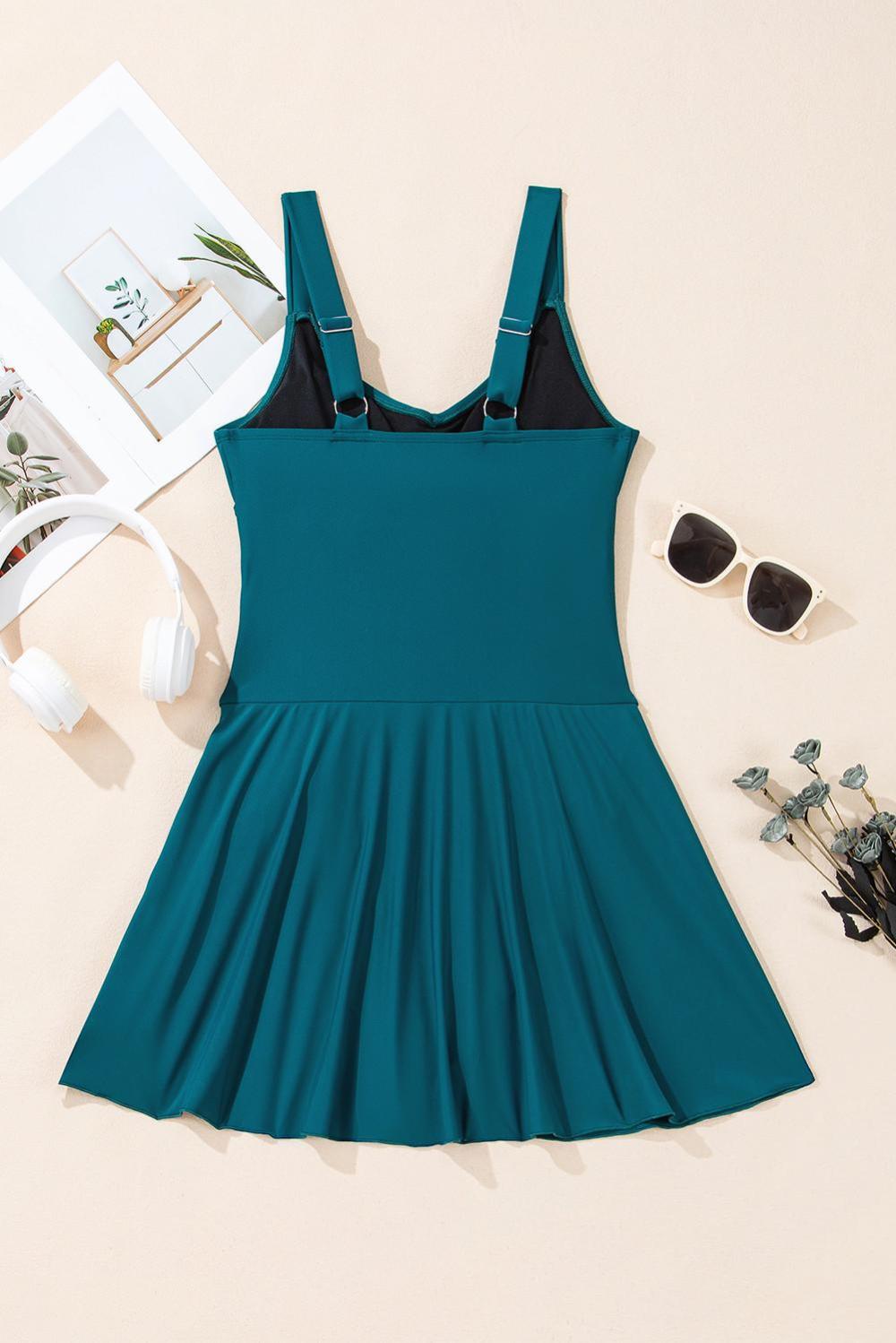 One-Piece | Women Sea Green Adjustable Straps Cutout Ruched Knot Slit One Piece Swim Dress