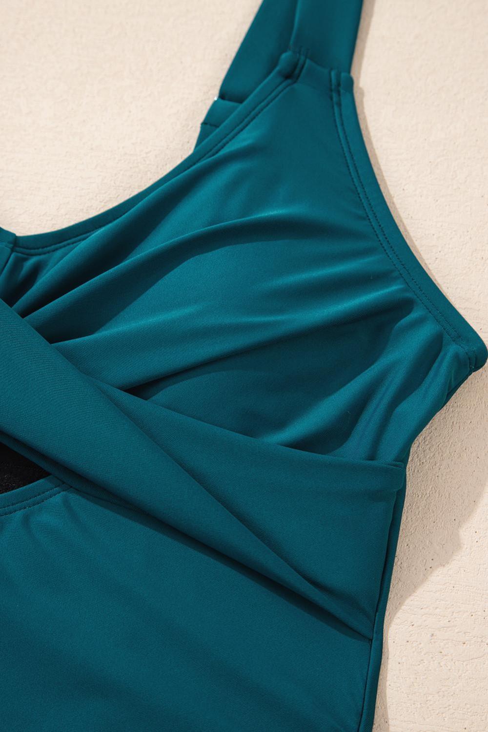 One-Piece | Women Sea Green Adjustable Straps Cutout Ruched Knot Slit One Piece Swim Dress