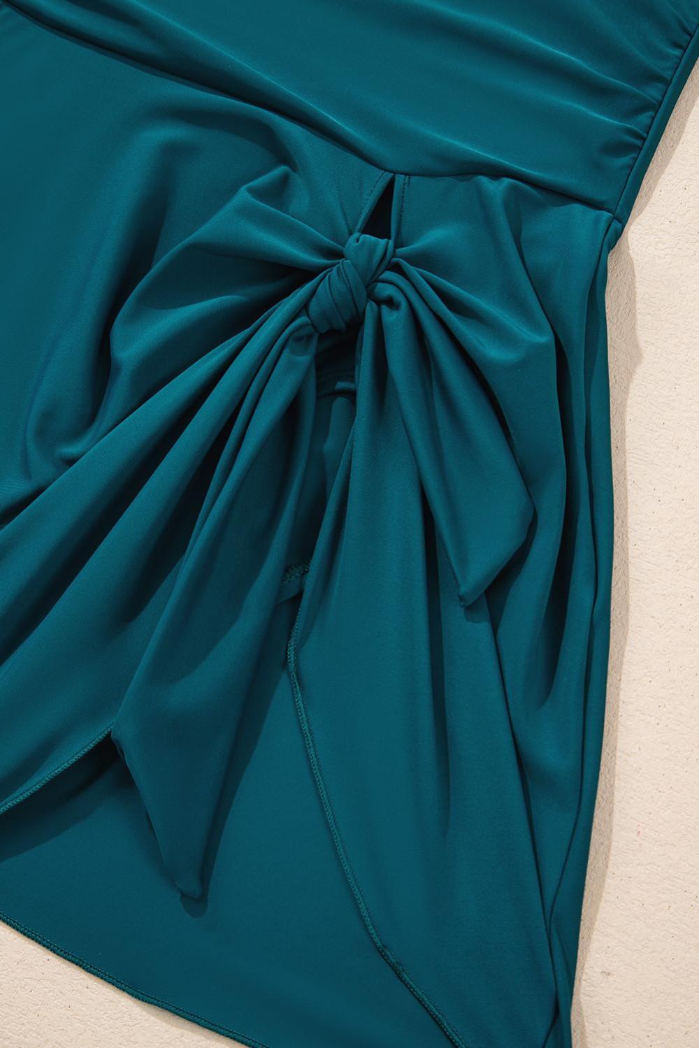 One-Piece | Women Sea Green Adjustable Straps Cutout Ruched Knot Slit One Piece Swim Dress
